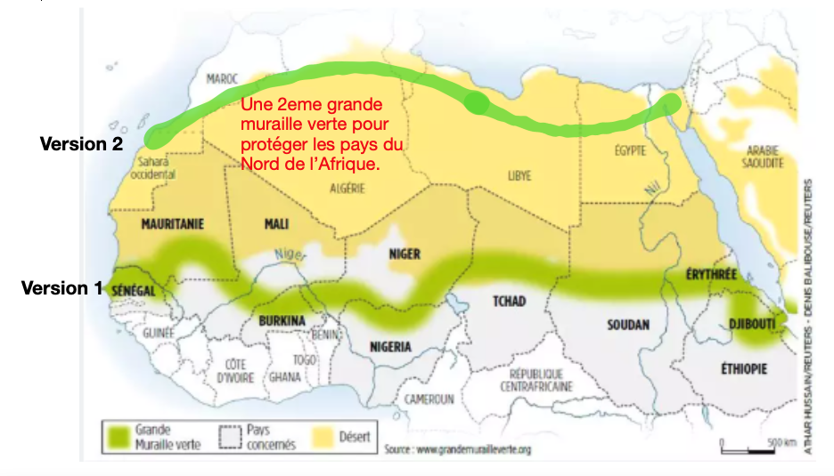 Carte de la Grande Muraille Verte en Afrique du Nord, corridor de reforestation